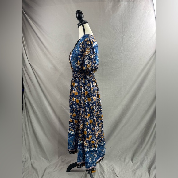 Boho Floral Bell Sleeve Asymmetrical Hem Dress - Picture 8 of 9